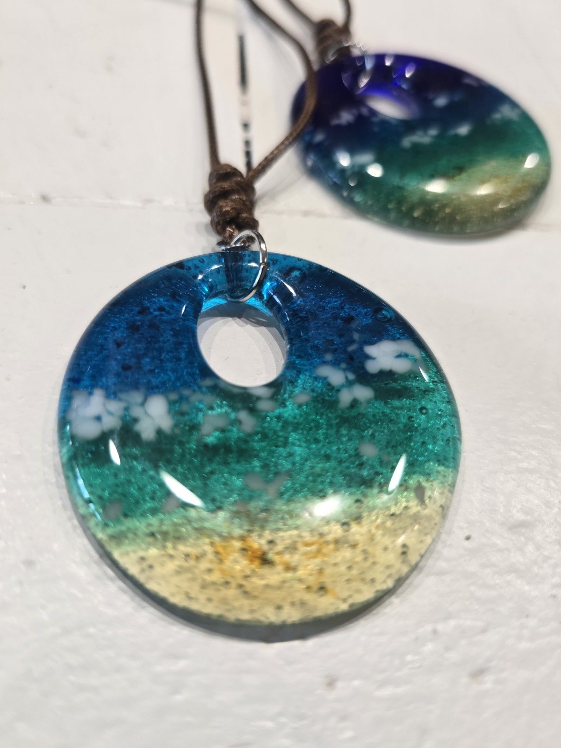 Handmade glass ocean pendant